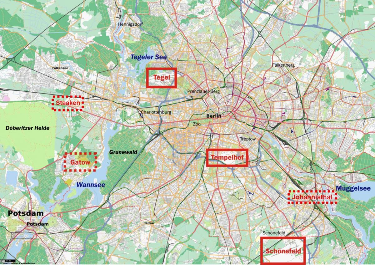 mapa dos aeroportos em berlim, alemanha