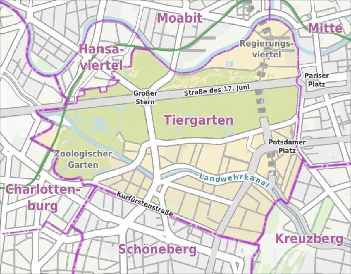 mapa de tiergarten, em berlim